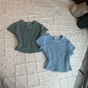 🩵💚ALO Yoga Ribbed Short Sleeve Tees - Turtle Green/Blue & Baby Blue SET